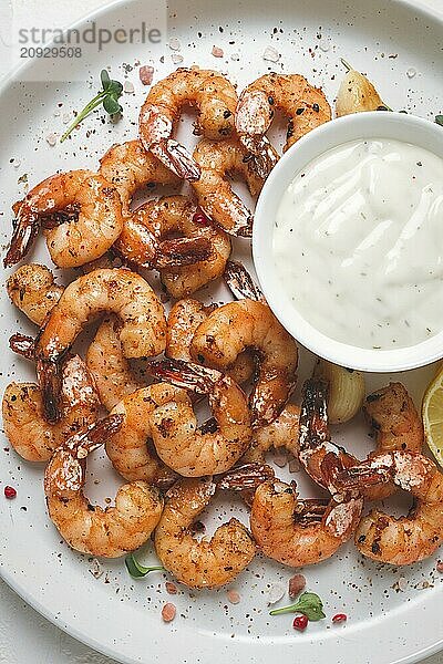 Fried shrimp  headless  with spices  grilled  homemade  no people