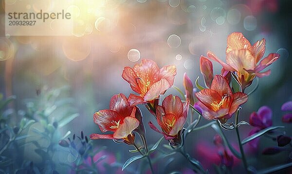 Warm glowing flowers against a soft focus bokeh background  evoking a dreamy and vibrant feel AI generated