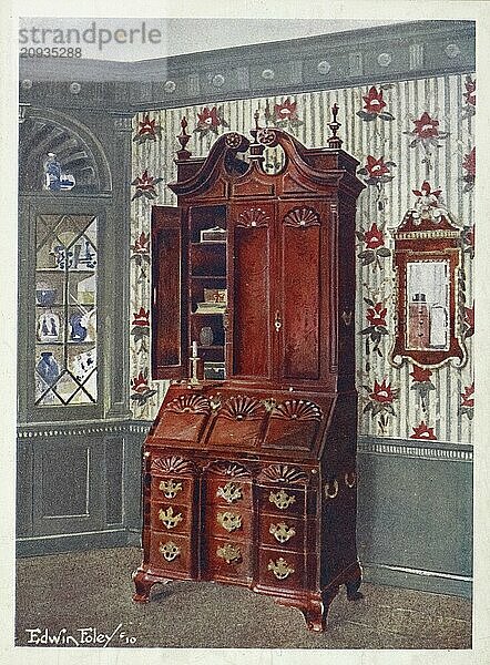 Möbel um die Jahrhundertwende 1900  Schreibtisch mit Blockfront und Mahagoni-Schrankplatte  Mahagoni- und vergoldeter Spiegel (1910  1911)  Mahogany cabinet-topped block-front scrutoir  Mahogany and gilt constitution mirror (1910  1911)