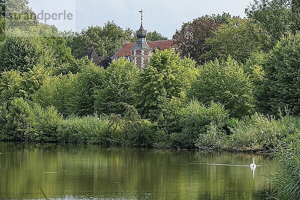 Schloss hinter Bäumen mit einem See im Vordergrund und einer ruhigen  friedlichen Atmosphäre  Gemen  Münsterland  deutschland