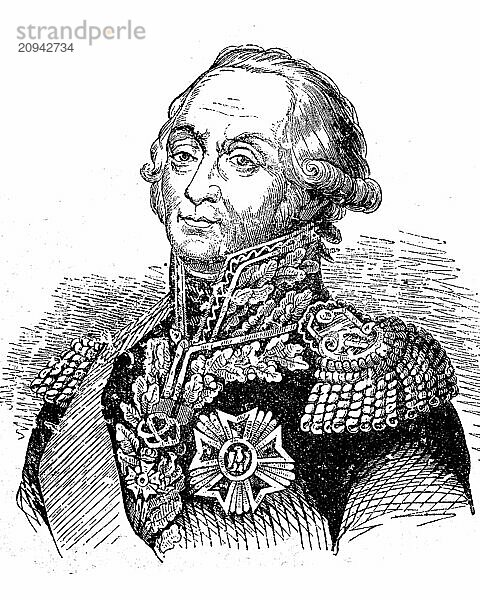 Francois-Etienne Kellermann  Herzog von Valmy  4. August 1770  2. Juni 1835  Pair von Frankreich  war ein französischer Kavalleriegeneral  der mit einer Kavallerieattacke entscheidenden Anteil an Napoleons Sieg bei Marengo hatte  Historisch  digitale Reproduktion einer Originalvorlage aus dem 19. Jahrhundert