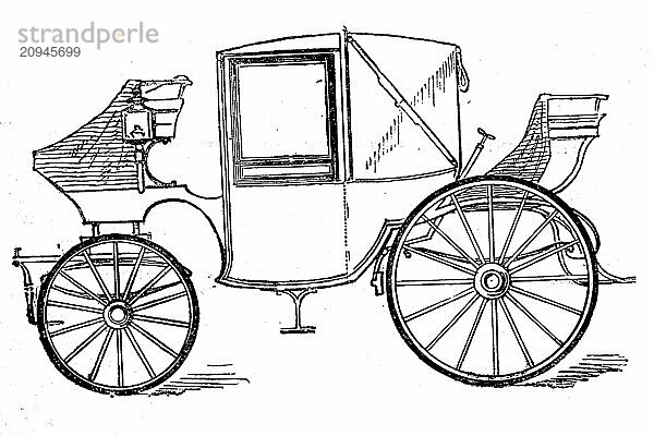 Carriage  Landaulet  two-horse  four-wheeled travelling carriage for two people  illustration from 1870  historical  digital reproduction of an original from the 19th century