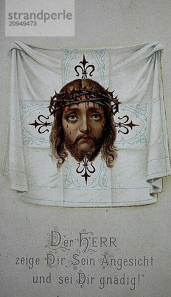 Heiligenbildchen  Jesus  der Herr zeige dir dein Angesicht  Deutschland  1900  Historisch  digitale Reproduktion einer Originalvorlage aus dem 19. Jahrhundert  Europa