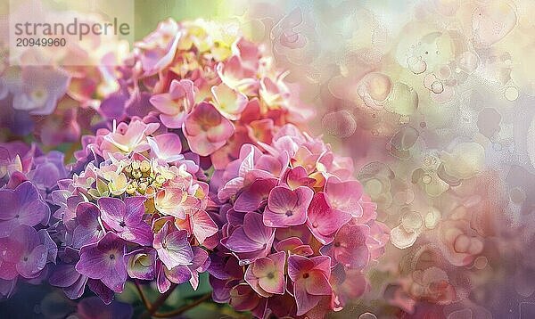 Illustration of hydrangeas in oil painting style with bokeh and soft gradient AI generated