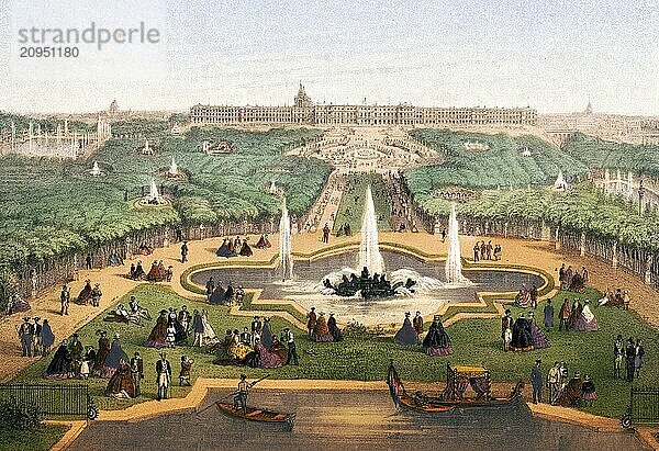 Panorama du Chateau et parc  Übersicht über Schloss und Park von Versailles  um 1870  Frankreich  Historisch  digital restaurierte Reproduktion von einer Vorlage aus dem 19. Jahrhundert  Record date not stated  Europa