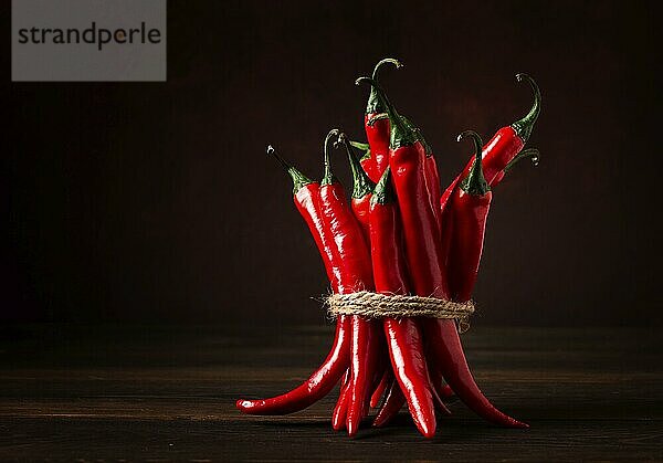 Bunch of red hot chili pepper  close up  auf einem dunklen Hintergrund  selektiver Fokus  keine Menschen  Konzept  Lebensmittel Hintergrund  getönten Bild