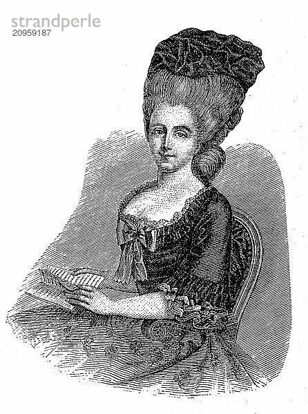 Maria Antonia von Branconi  geb. von Elsener  27. Oktober 1746  7. Juli 1793  Mätresse des Erbprinzen Karl Wilhelm Ferdinand von Braunschweig  Freundin von Johann Wolfgang von Goethe  Historisch  digitale Reproduktion einer Originalvorlage aus dem 19. Jahrhundert