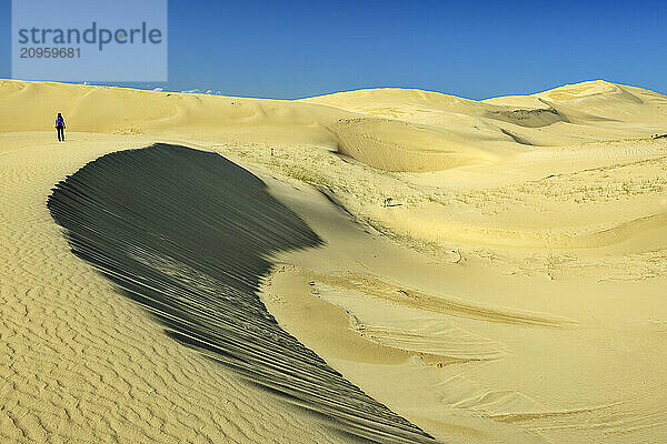 Woman walking on sand dunes in Eastern Cape  South Africa