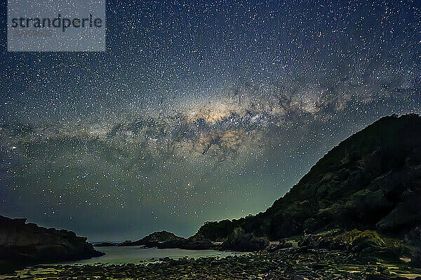 Idyllic milky way at night over Indian Ocean in Tsitsikamma Section  Garden Route National Park  Eastern Cape  South Africa