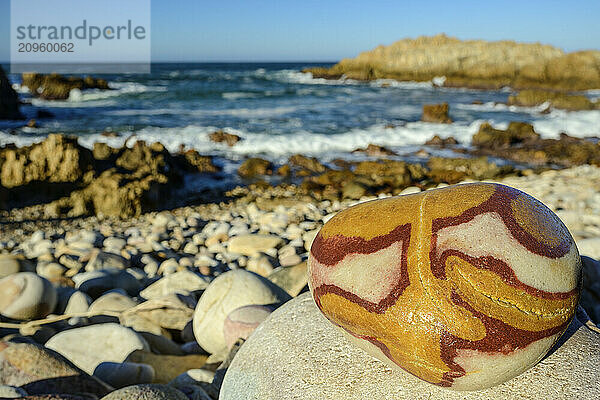 Patterned stone near seashore at Kranshoek Hiking Trail  Garden Route National Park  Western Cape  South Africa