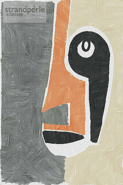 Abstract portrait painting using grey  orange  black and white