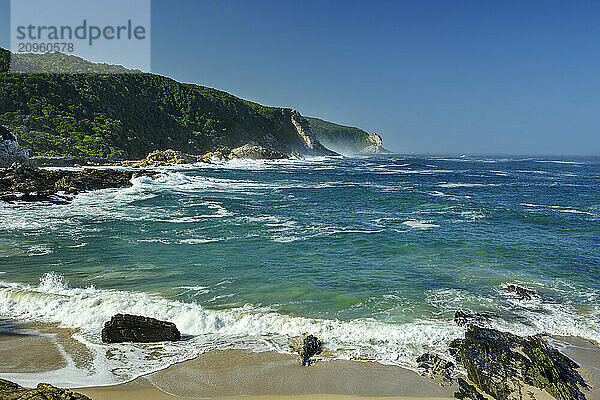 Waves breaking on Blue Bay beach in Tsitsikamma Section  Garden Route National Park  Eastern Cape  South Africa