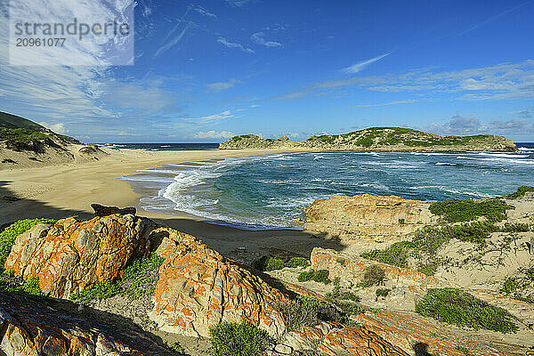 Sand beach at Robberg Nature Reserve in Garden Route National Park  Western Cape  South Africa