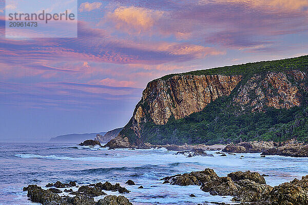 Plettenberg Bay under dramatic sky at Otter trail Tsitsikamma Section  Garden Route National Park  Eastern Cape  South Africa