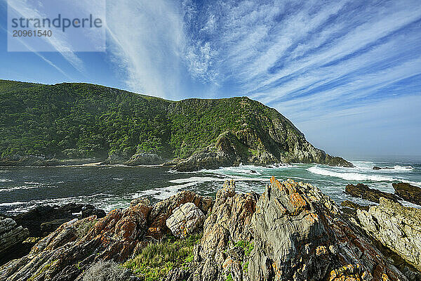 Lottering River flowing by mountains at Otter trail in Tsitsikamma Section  Garden Route National Park  Eastern Cape  South Africa