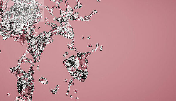 3D render of falling water over pink colored background