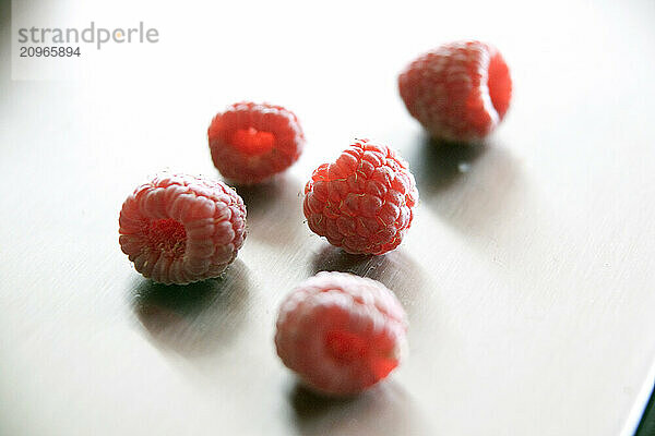 Ripe raspberries on a table in Lovell  Maine.