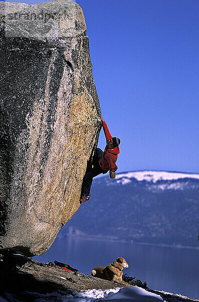 Man bouldering near Lake Tahoe  CA.