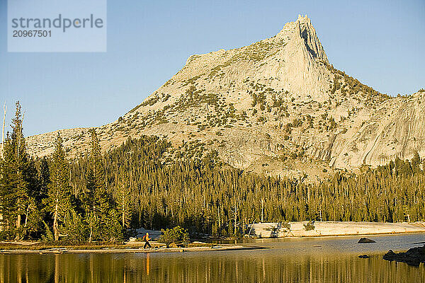 A woman backpacking in Yosemite National Park  California.