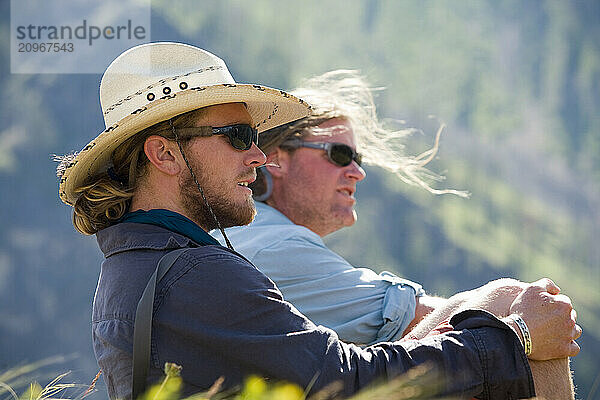 Portrait or two guides hiking while on raft trip along the Middle Fork of the Salmon River  ID.