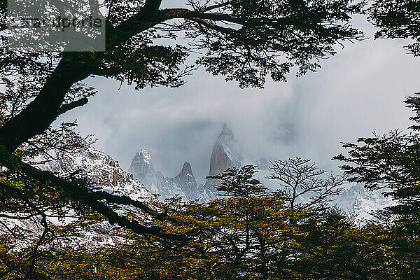 amazing view of fitzroy mountain cover by snow and clouds