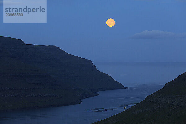 Full moon overÂ Klaksvik  Faroe Islands