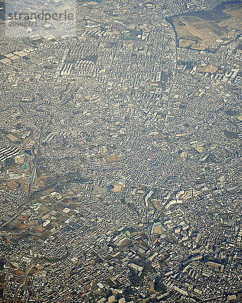 Aerial image of dense suburbs over Japan