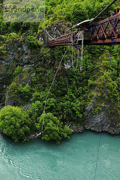 Man bungee jumping off Kuwara Bridge  New Zealand