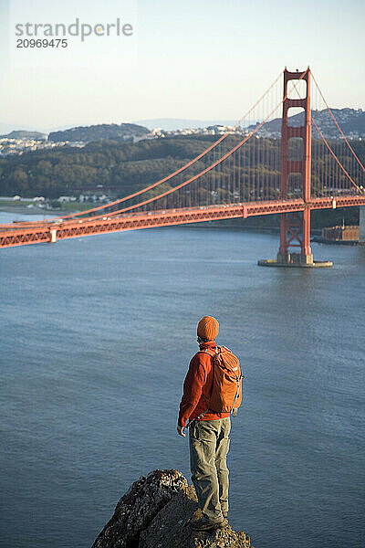 Young man hiking in the Marin Headlands. Golden Gate National Recreation Area. San Francisco  CA