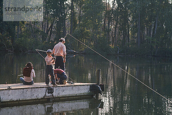 A boy fishes.