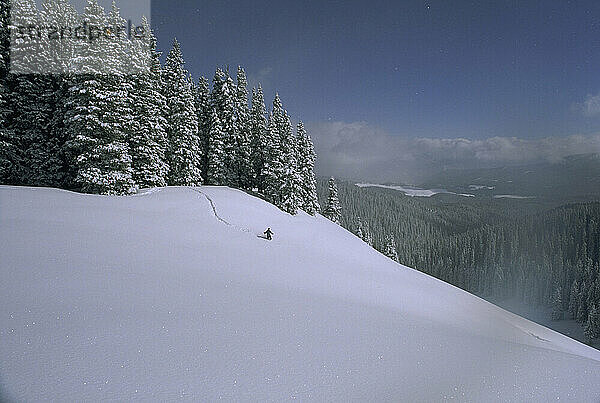 Skiing backcountry in the Rocky Mountains.