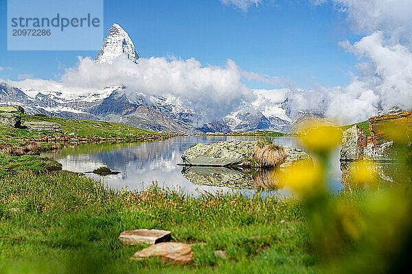 Stellisee lake and Matterhorn in summer  Zermatt