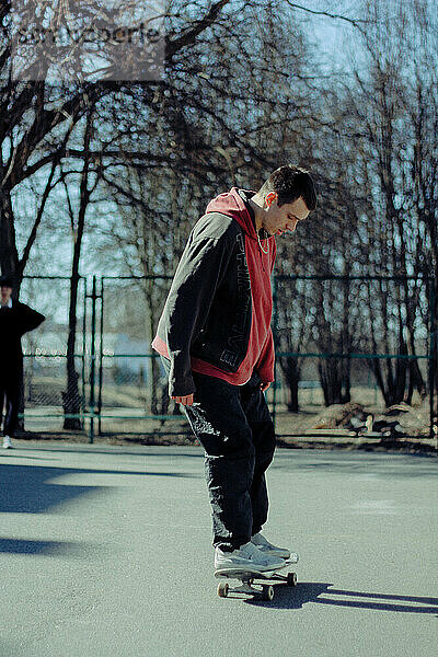 Skateboarder at an urban skate park