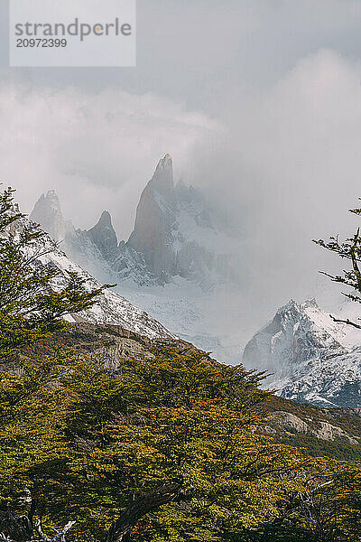 amazing view of fitzroy mountain cover by snow and clouds