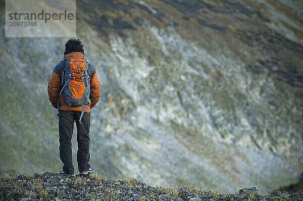 Backpacker on Perl Pass in Colorado.