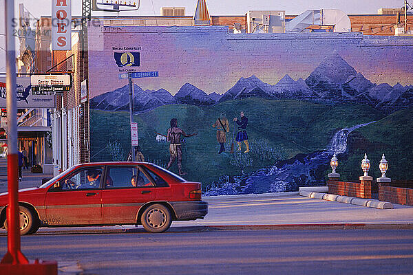 Mural on a brick wall.