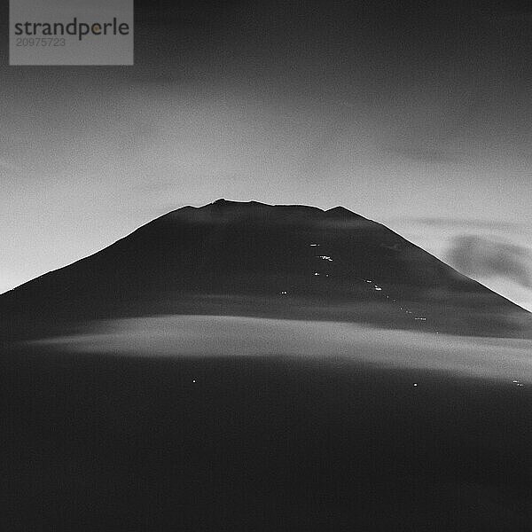 View of Mount Fuji on a summer night  Lake Yamanaka  Japan