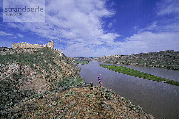 River and rocky cliffs.