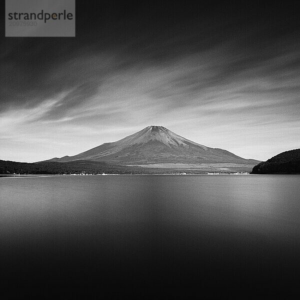 View of Mount Fuji on a summer morning  Lake Yamanaka  Japan