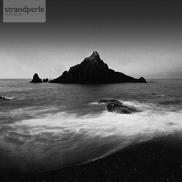 Sea stacks at the beach and dramatic sky  Aichi Prefecture  Japan