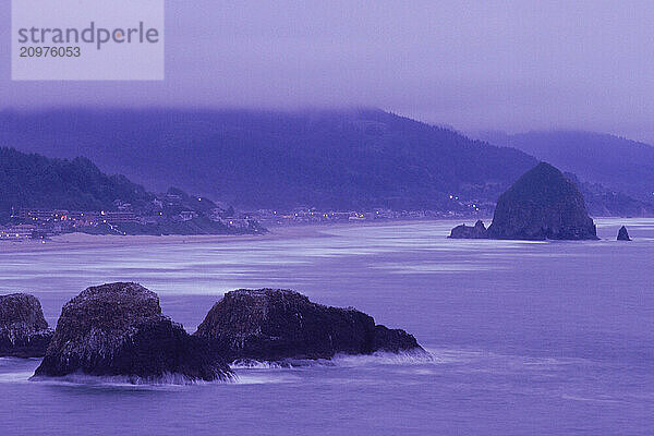 Foggy shoreline.