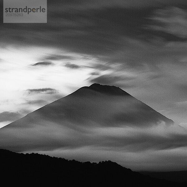 View of Mount Fuji on a summer evening  Lake Saiko  Japan