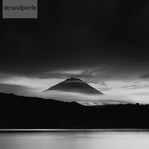 View of Mount Fuji on a summer evening  Lake Saiko  Japan