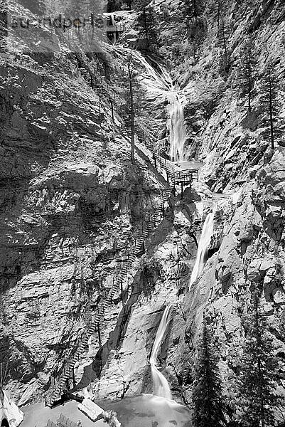 Infrared exposure of Seven Falls  one of the worlds largest freestanding waterfalls located in Colorado Springs. Colorado.