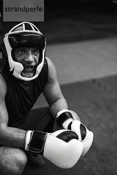 Boxers fighting in boxing training in the gym.