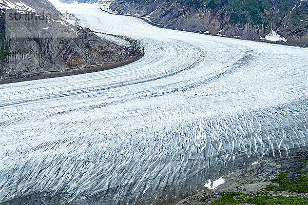 Drone view of salmon glacier in British Columbia