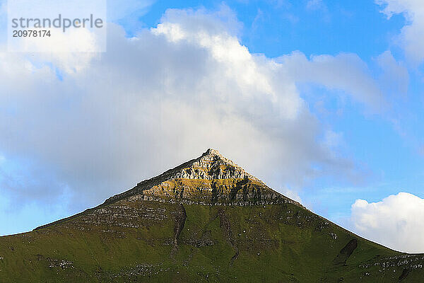 Mountain peak against sky  Gjogv  Faroe Islands