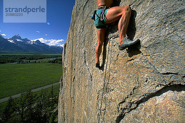 Climber's Lower Torso Rock Face Climbing on Blacktail Butte Wyoming