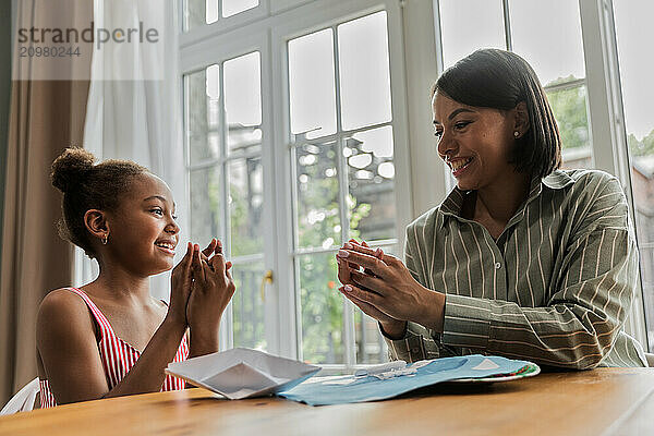 African American mother and daughter having fun together