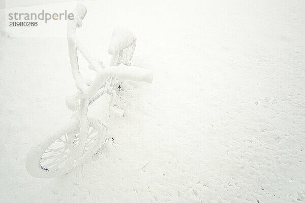 A child's bicycle sits abandoned during a surprise March blizzard in Denver  Colorado. 2010